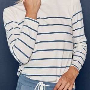 NWT Summersalt Luxe Pima Long Sleeve Tee - White Sand & Blue Stripe